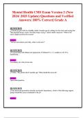  MENTAL HEALTH CMS EXAM Questions and Verified Answers 100&percnt; Correct Grade A&plus; Latest Version 