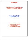 Test Bank for Introduction to Hospitality&comma; 9th Edition by Walker &lpar;All Chapters included&rpar;