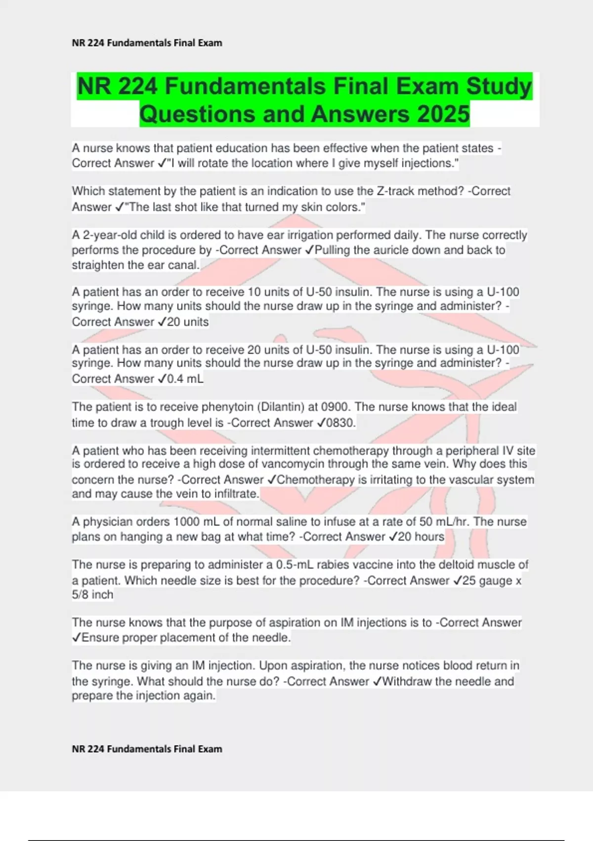 NR 224 Fundamentals Final Exam Study Questions and Answers 2025 - NR ...