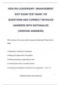 HESI RN LEADERSHIP &sol; MANAGEMENT  EXIT EXAM TEST BANK 120  QUESTIONS AND CORRECT DETAILED  ANSWERS WITH RATIONALES  &lpar;VERIFIED ANSWERS&rpar;
