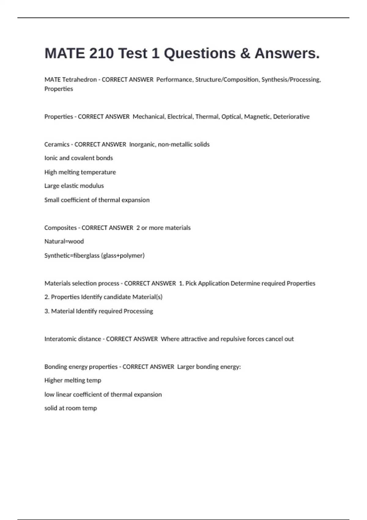 Mates Questions MATE 210 Test 1 Questions & Answers. - MATE. - Stuvia US