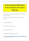 Texas Government 2306 Exam 1 Review Questions and Answers 100&percnt; Pass