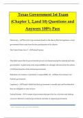 Texas Government 1st Exam &lpar;Chapter 1&comma; 2&comma;and 10&rpar; Questions and Answers 100&percnt; Pass
