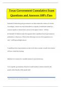 Texas Government Cumulative Exam Questions and Answers 100&percnt; Pass