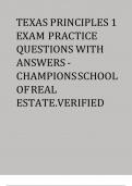 TEXAS PRINCIPLES 1 EXAM PRACTICE QUESTIONS WITH ANSWERS - CHAMPIONS SCHOOL OF REAL ESTATE&period;VERIFIED