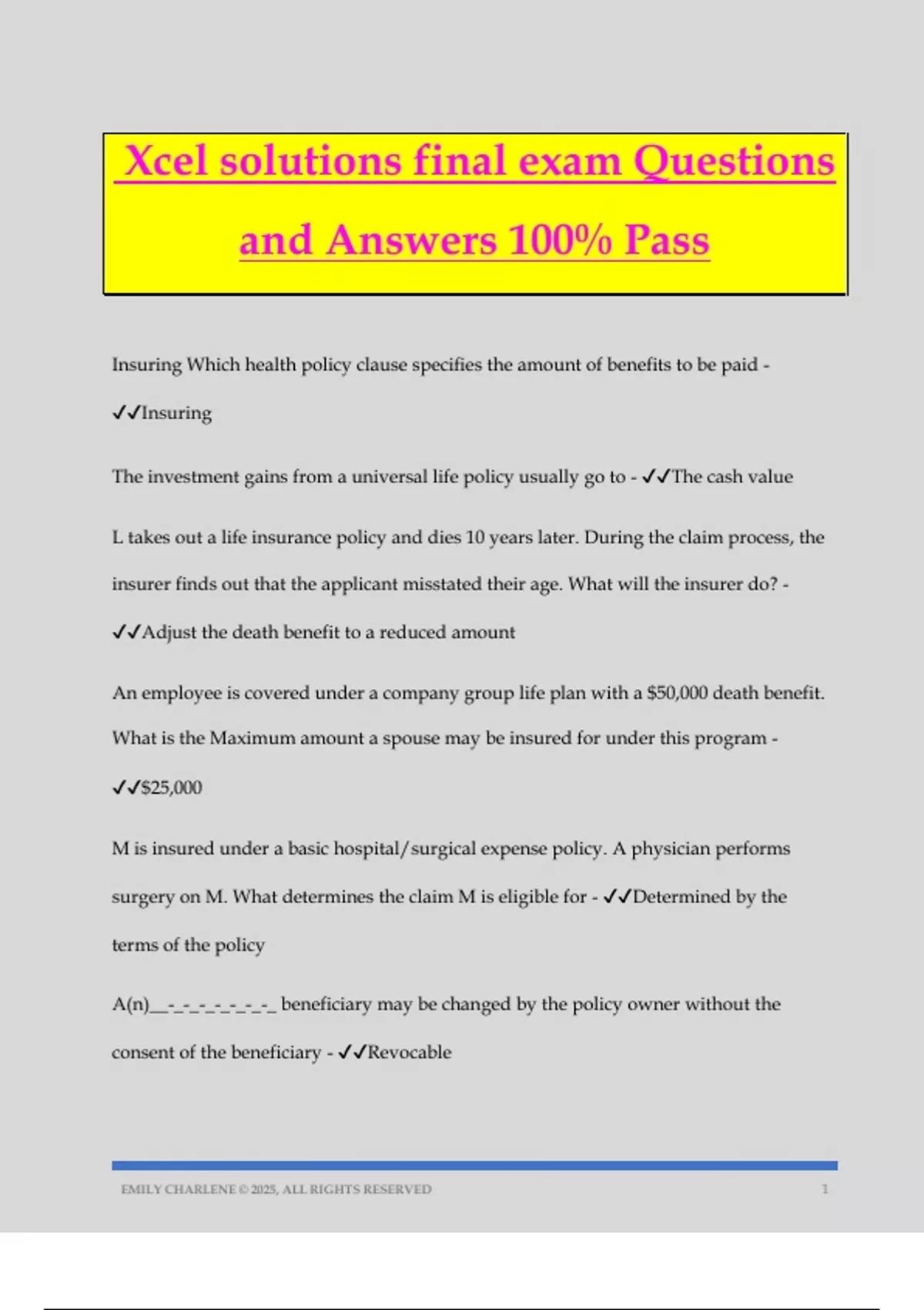 Xcel solutions final exam Questions and Answers 100% Pass - Xcel ...