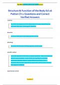 Structure & Function of the Body Ed 16  Patton Ch 1 Questions and Correct  Verified Answers