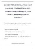 LVN EXIT RETAKE EXAM ACTUAL EXAM  ACCURATE EXAM QUESTIONS WITH  DETAILED VERIFIED ANSWERS &lpar;100&percnt;  CORRECT ANSWERS&rpar; &sol;ALREADY  GRADED A&plus;