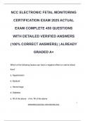 NCC ELECTRONIC FETAL MONITORING  CERTIFICATION EXAM 2025 ACTUAL  EXAM COMPLETE 450 QUESTIONS  WITH DETAILED VERIFIED ANSWERS  &lpar;100&percnt; CORRECT ANSWERS&rpar; &vert; ALREADY  GRADED A&plus;