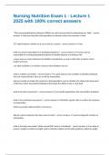 Nursing Nutrition Exam 1 - Lecture 1 2025 with 100&percnt; correct answers