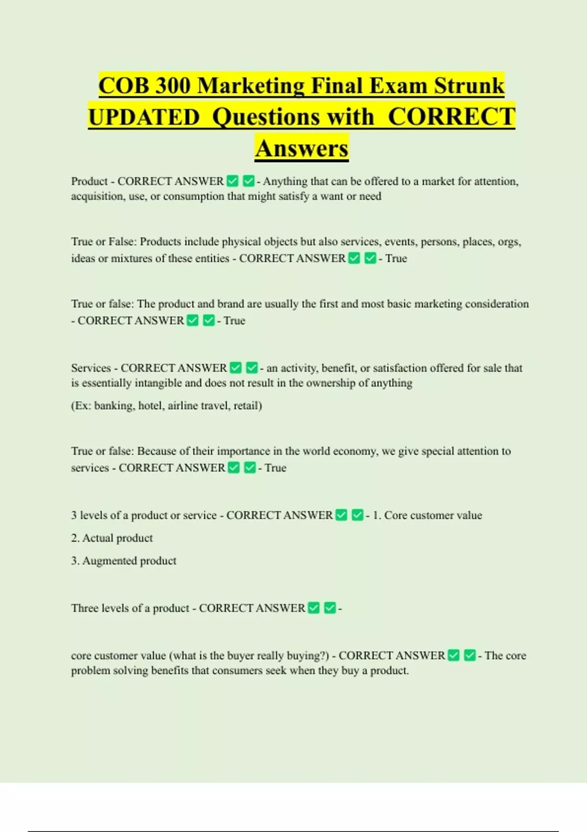 COB 300 Marketing Final Exam Strunk UPDATED Questions with CORRECT ...