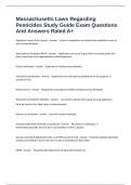 Massachusetts Laws Regarding Pesticides Study Guide Exam Questions And Answers Rated A&plus;