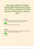 Final Exam&colon; FNP 654 &sol; FNP654 &lpar;Latest 2025 &sol; 2026&rpar; Family Primary Care II Exam &vert; Questions & Verified Answers &vert; 100&percnt; Correct &vert; Grade A - GCU