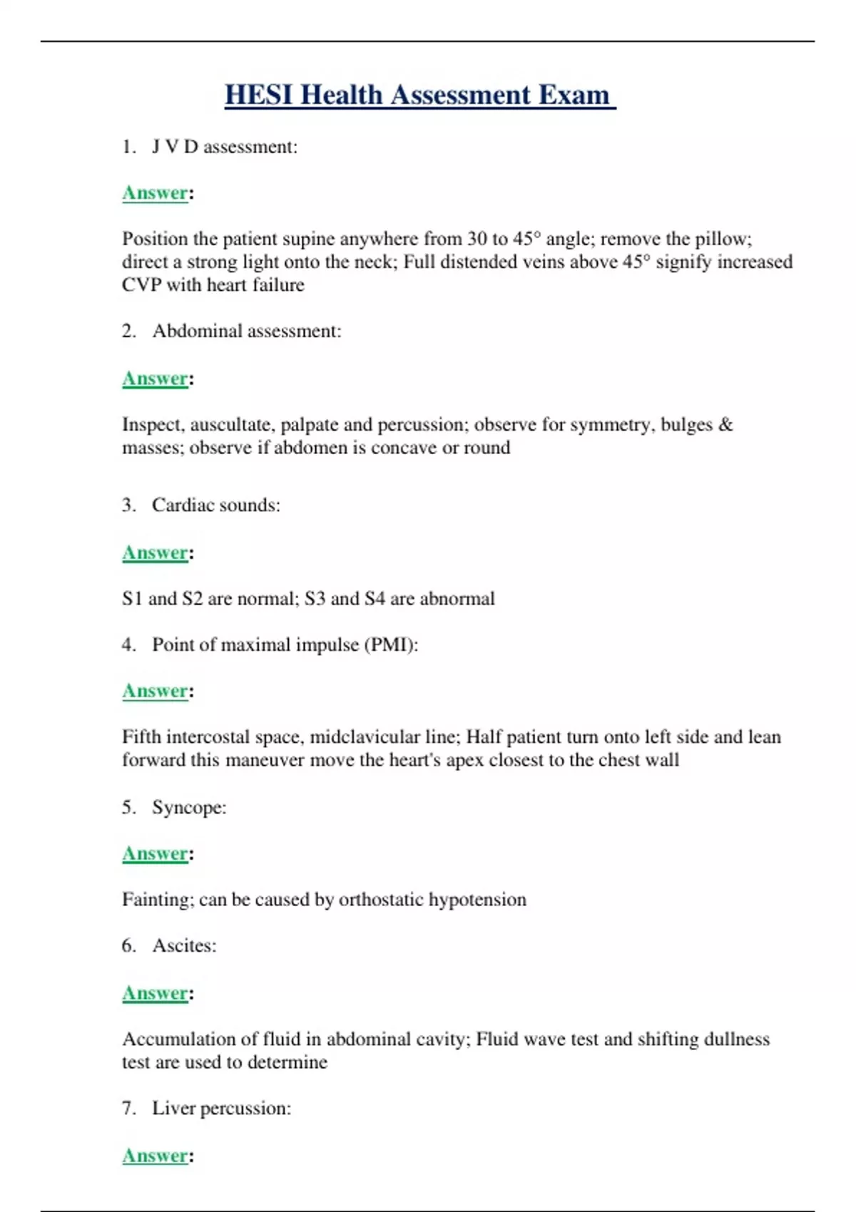 HESI HEALTH ASSESSMENT EXAMS SET ( EXAM V1 - V4 ) 2024/2025 | QUESTIONS WITH 100% VERIFIED ...