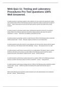 NHA Quiz 11&colon; Testing and Laboratory Procedures Pro Test Questions 100&percnt; Well Answered&period;
