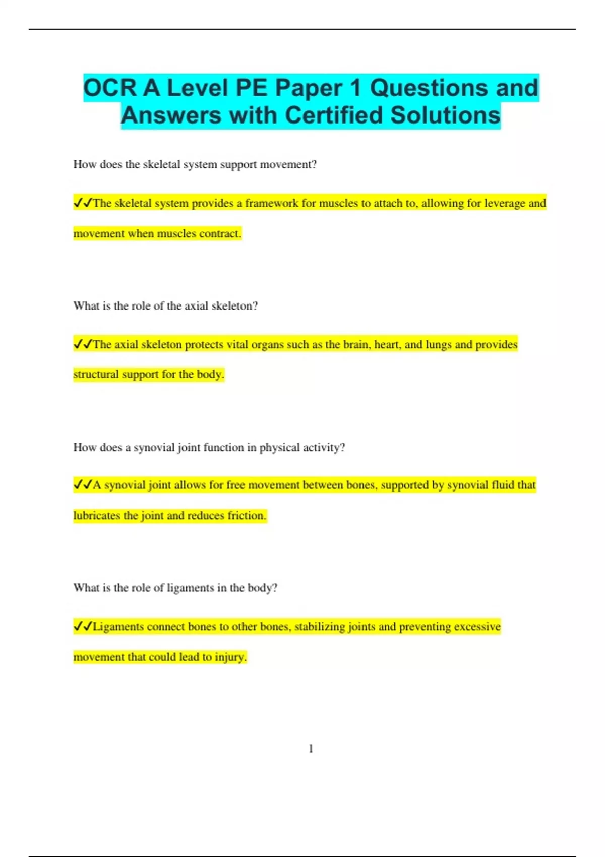 OCR A Level PE Bundled Exams Questions and Answers Latest Versions ...