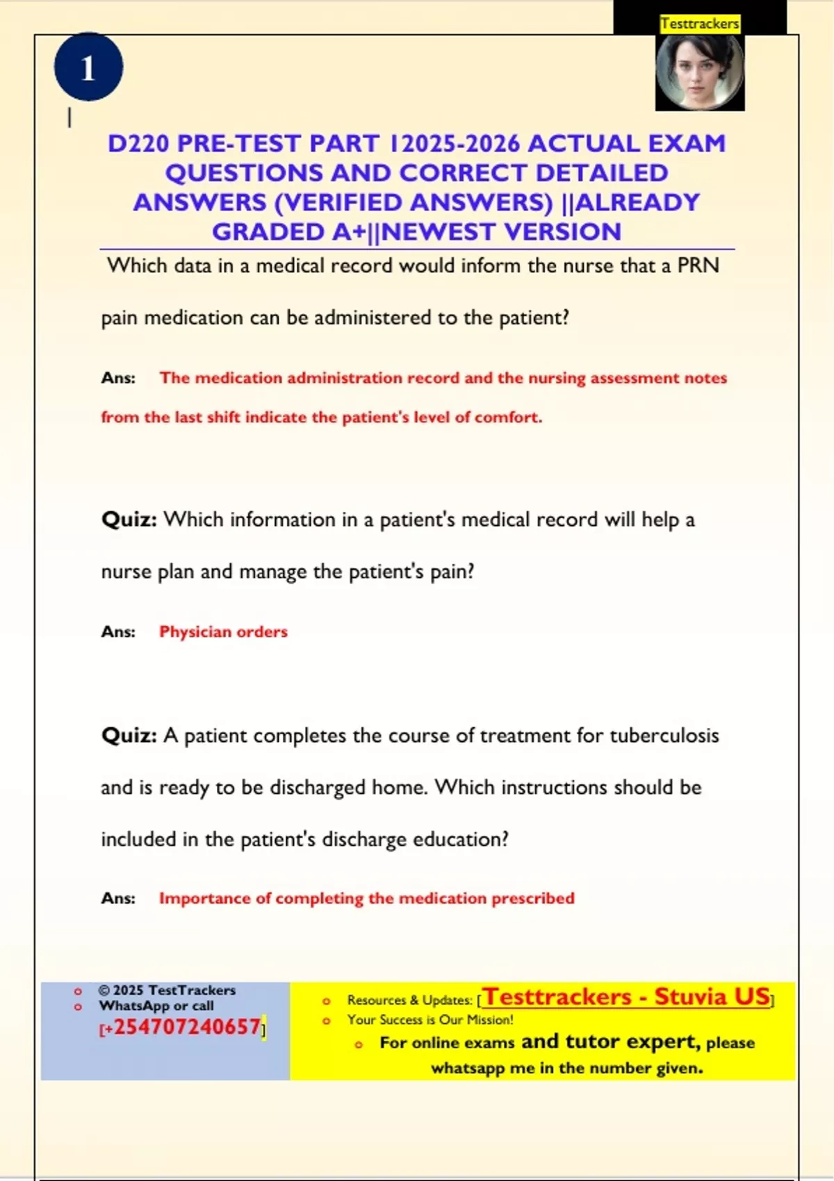 D220 PRE-TEST PART ACTUAL EXAM QUESTIONS AND CORRECT DETAILED ANSWERS ...