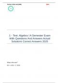 1 - Test Algebra I A Semester Exam With Questions And Answers Actual Solutions Correct Answers 2025