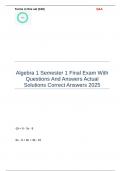 Algebra 1 Semester 1 Final Exam With Questions And Answers Actual Solutions Correct Answers 2025