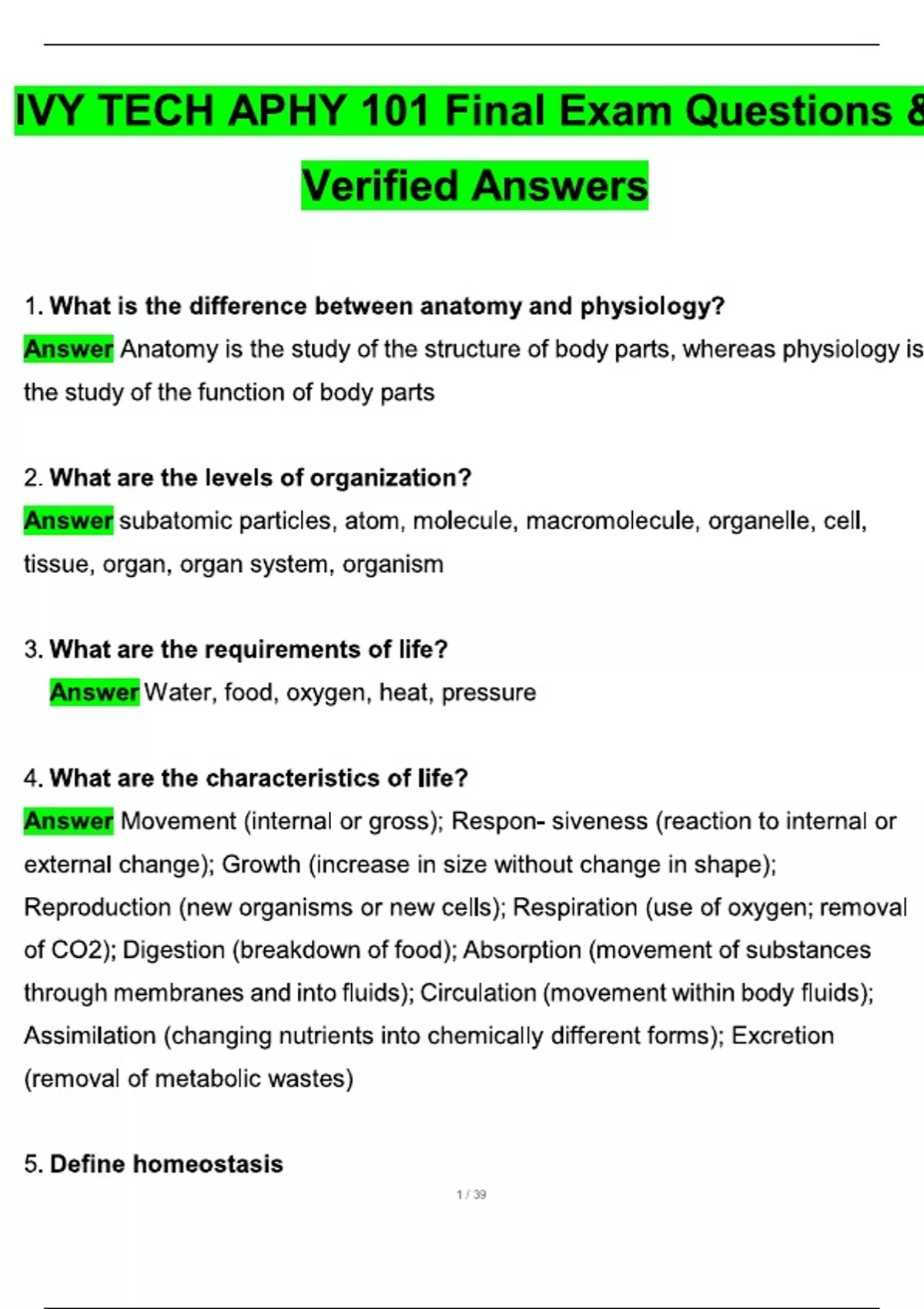 Ivy Tech APHY 101 Final Exam (2025 / 2026) Expected Questions and ...