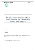US Government Semester 1 Final Exam Questions And Answers With Correct Answers 2025