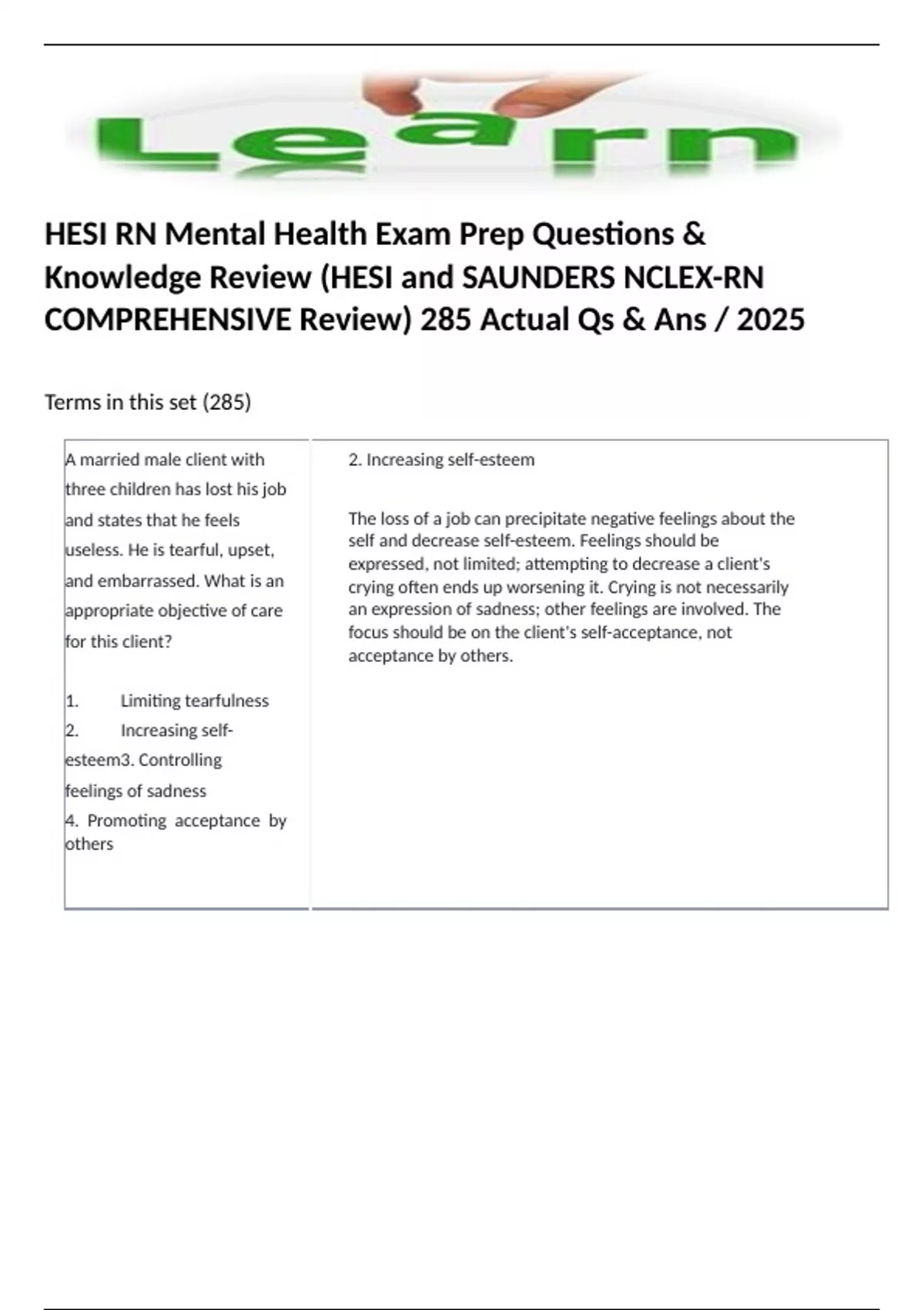 HESI RN Mental Health Exam Prep Questions & Knowledge Review (HESI and ...