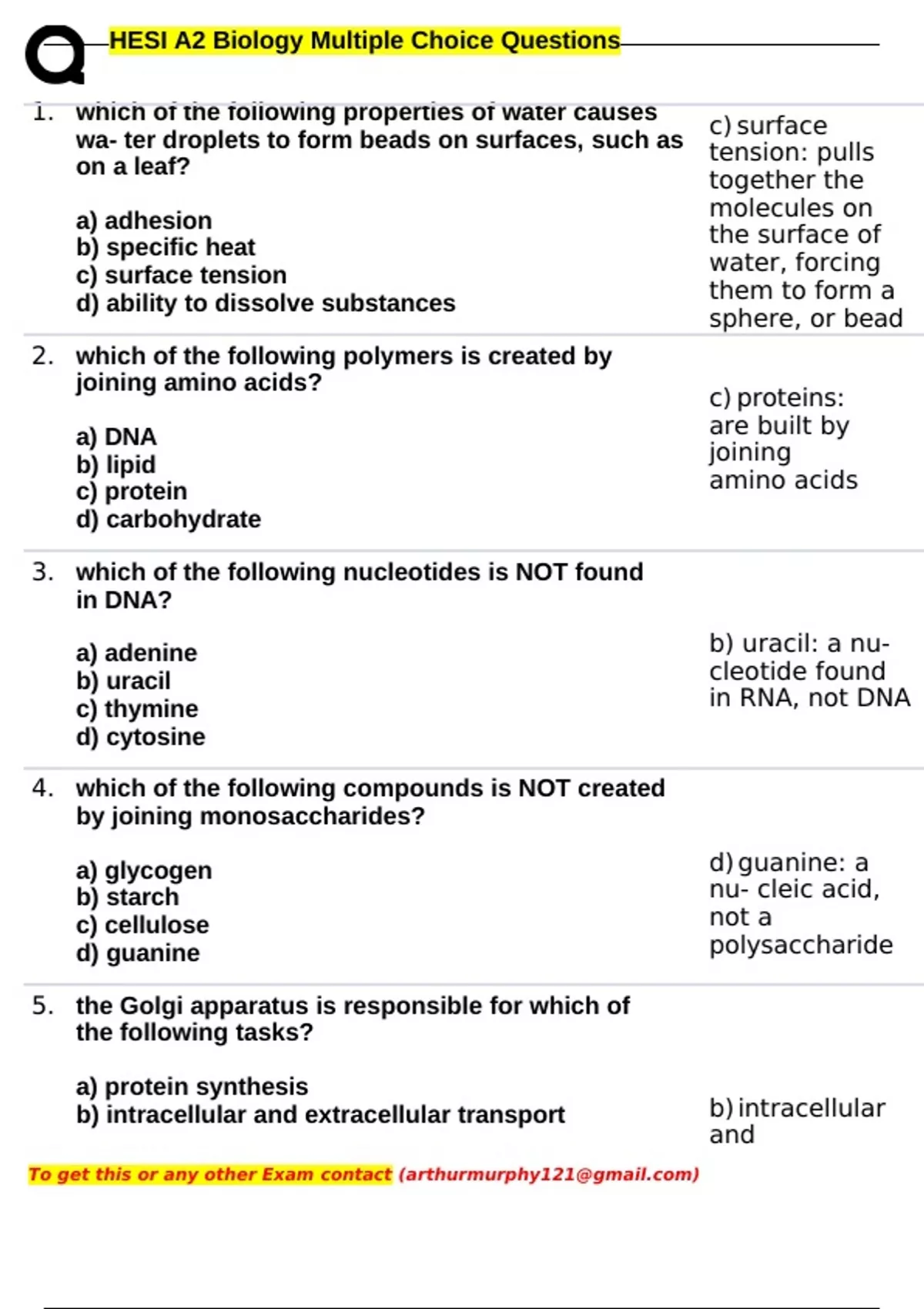 HESI A2 BIOLOGY Exam 2025 Questions And Accurate Answers - Hesi A2 ...