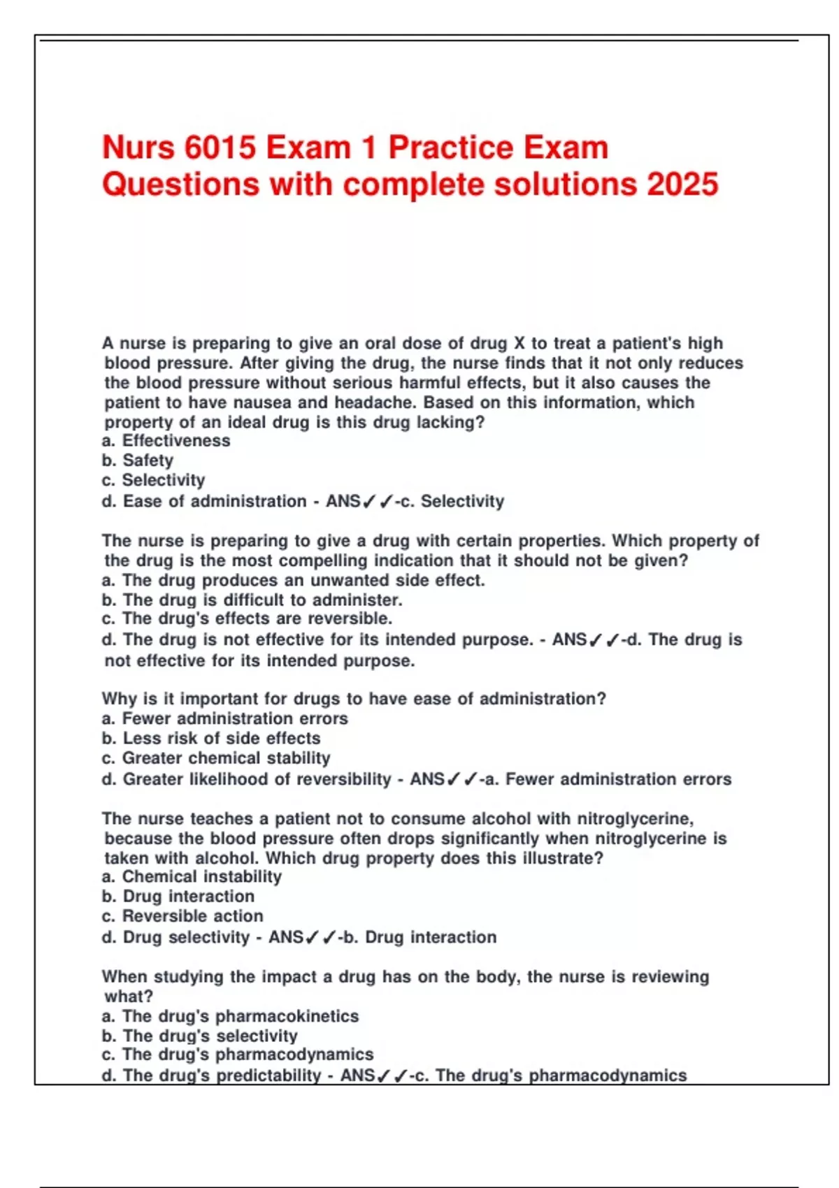 Nurs 6015 Exam 1 Practice Exam Questions with complete solutions 2025 ...