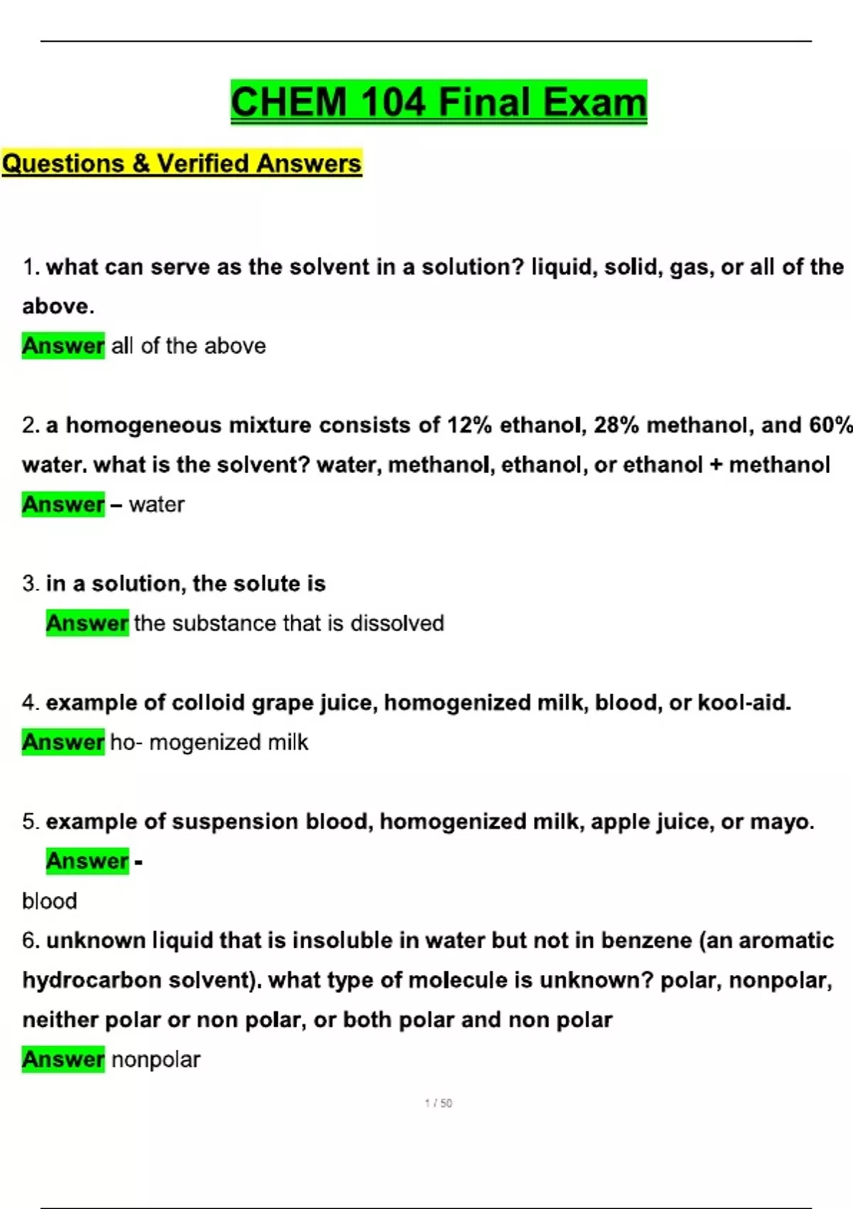 Portage learning CHEM 104 Final Exam 2025 Latest Questions and Answers ...