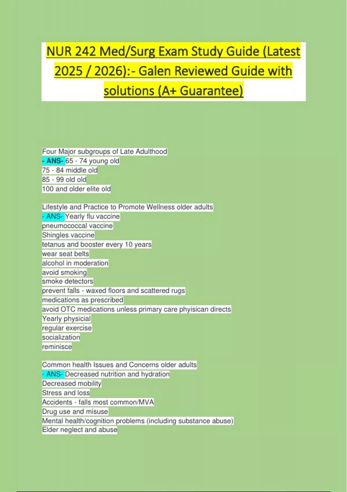 NUR 242 Med/Surg Exam Study Guide (Latest 2025 / 2026): - Galen ...