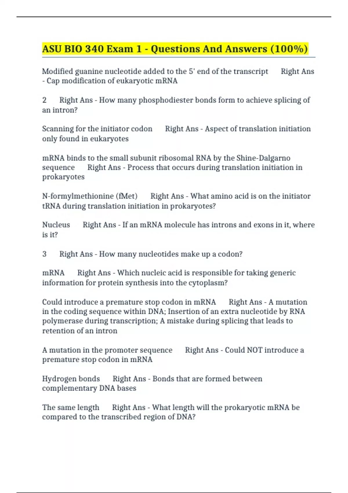 ASU BIO 340 Exam 1 - Questions And Answers (100%) - ASU BIO 340 - Stuvia US