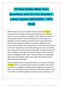 TN Real Estate State Test &vert; Questions and Correct Answers &vert; Latest Update 2024&sol;2025 &vert; 100&percnt; PASS
