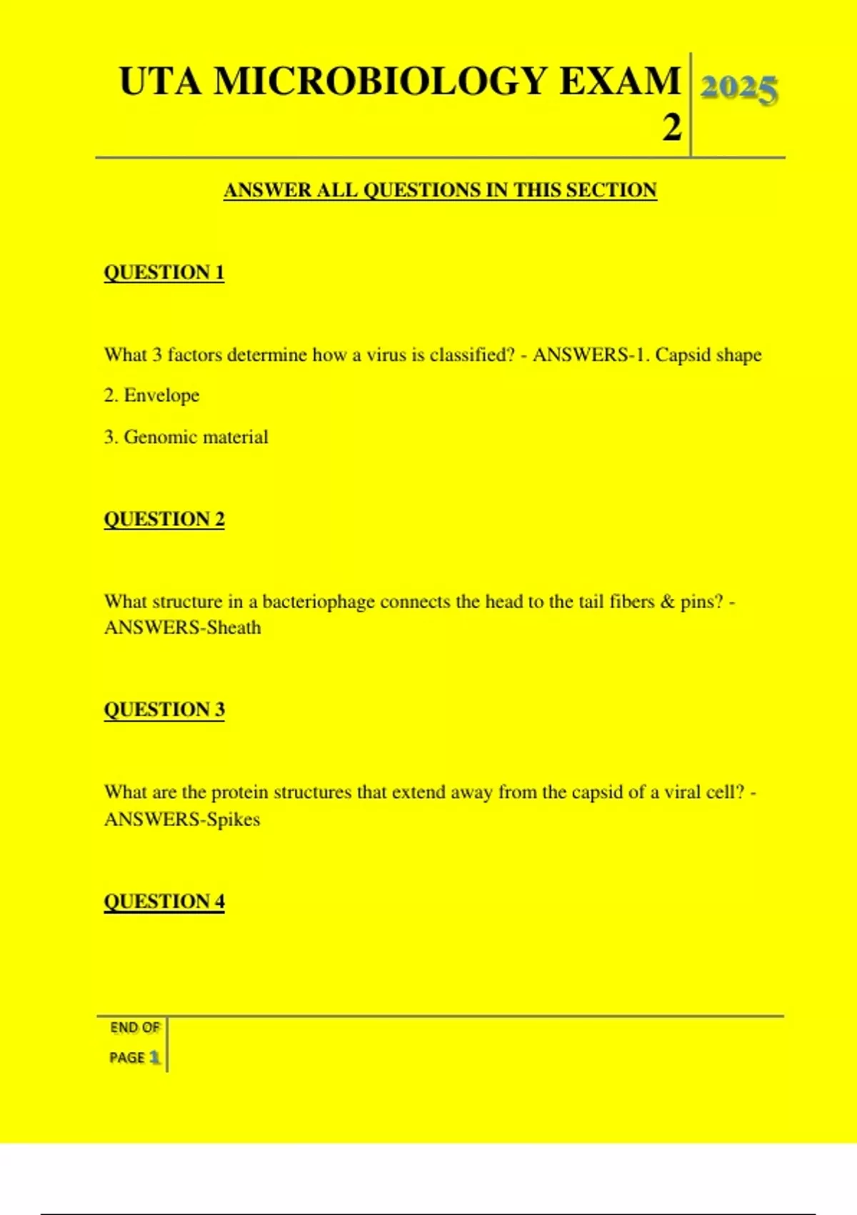 UTA MICROBIOLOGY EXAM 2 QUESTIONS AND ANSWERS 2025 - UTA MICROBIOLOGY ...