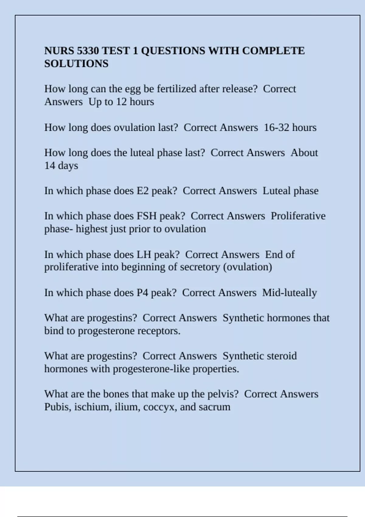 NURS 5330 TEST 1 QUESTIONS WITH COMPLETE SOLUTIONS - NURS 5330 - Stuvia US