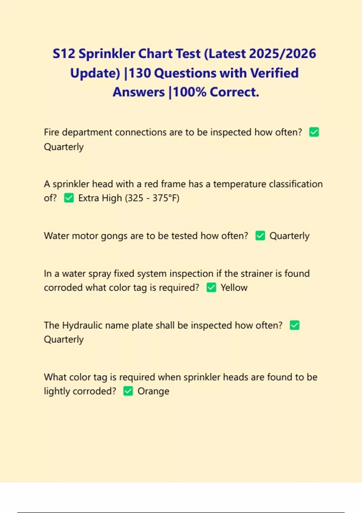 S12 Sprinkler Chart Test (Latest 2025/2026 Update) |130 Questions with ...