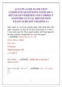 ACCUPLACER MATH TEST  COMPLETE QUESTIONS WITH 100 &percnt;  DETAILED VERIFIED AND CORRECT  ANSWERS ACTUAL BRAND-NEW EXAM ALREADY GRADED A&plus;