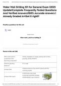Water Well Drilling 101 for General Exam &vert;2025 Update&vert;Complete Frequently Tested Questions And Verified Answers&vert;100&percnt; Accurate Answers &vert; Already Graded A&plus;&vert;Get it right&excl;&excl;