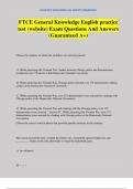 FTCE General Knowledge English practice test &lpar;website&rpar; Exam Questions And Answers &lpar;Guaranteed A&plus;&rpar;