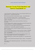 Insurance License Exam Questions And Answers &lpar;Guaranteed A&plus;&rpar;