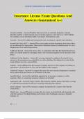 Insurance License Exam Questions And Answers &lpar;Guaranteed A&plus;&rpar;