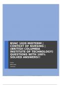 Comprehensive Guide to BSNC 1020 Midterm Nursing Concepts &lpar;Latest 2024&sol; 2025 Update&rpar; Questions and Verified Answers&vert; 100&percnt; Correct&vert; Grade A