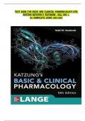 TEST BANK FOR BASIC AND CLINICAL PHARMACOLOGY 16TH EDITION KATZUNG&rsquo;S TESTBANK &sol;ALL CHS 1- 66&sol;COMPLETE GUIDE