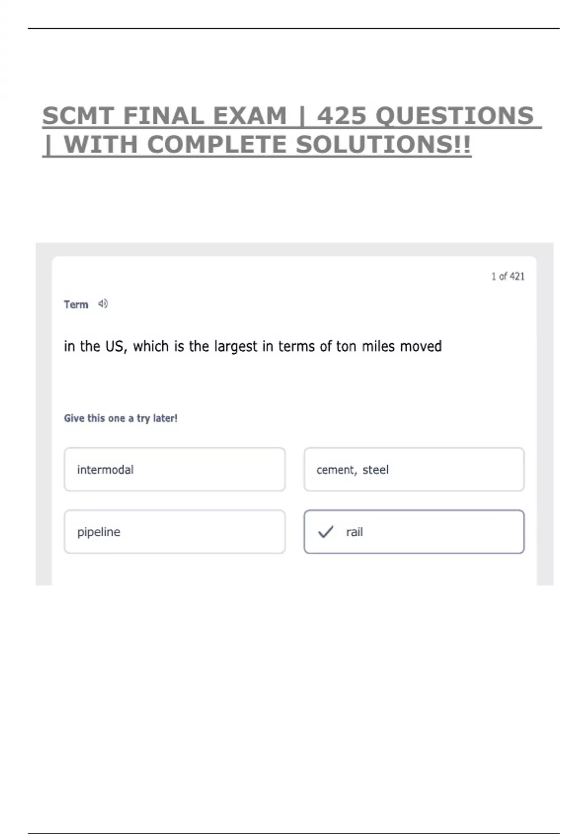 Scmt Prs SCMT FINAL EXAM | 425 QUESTIONS | WITH COMPLETE SOLUTIONS!! - SCMT ...