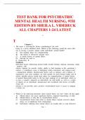 TEST BANK FOR PSYCHIATRIC MENTAL HEALTH NURSING&comma; 9TH EDITION BY SHEILA L&period; VIDEBECK ALL CHAPTERS 1-24 LATEST  &bull;