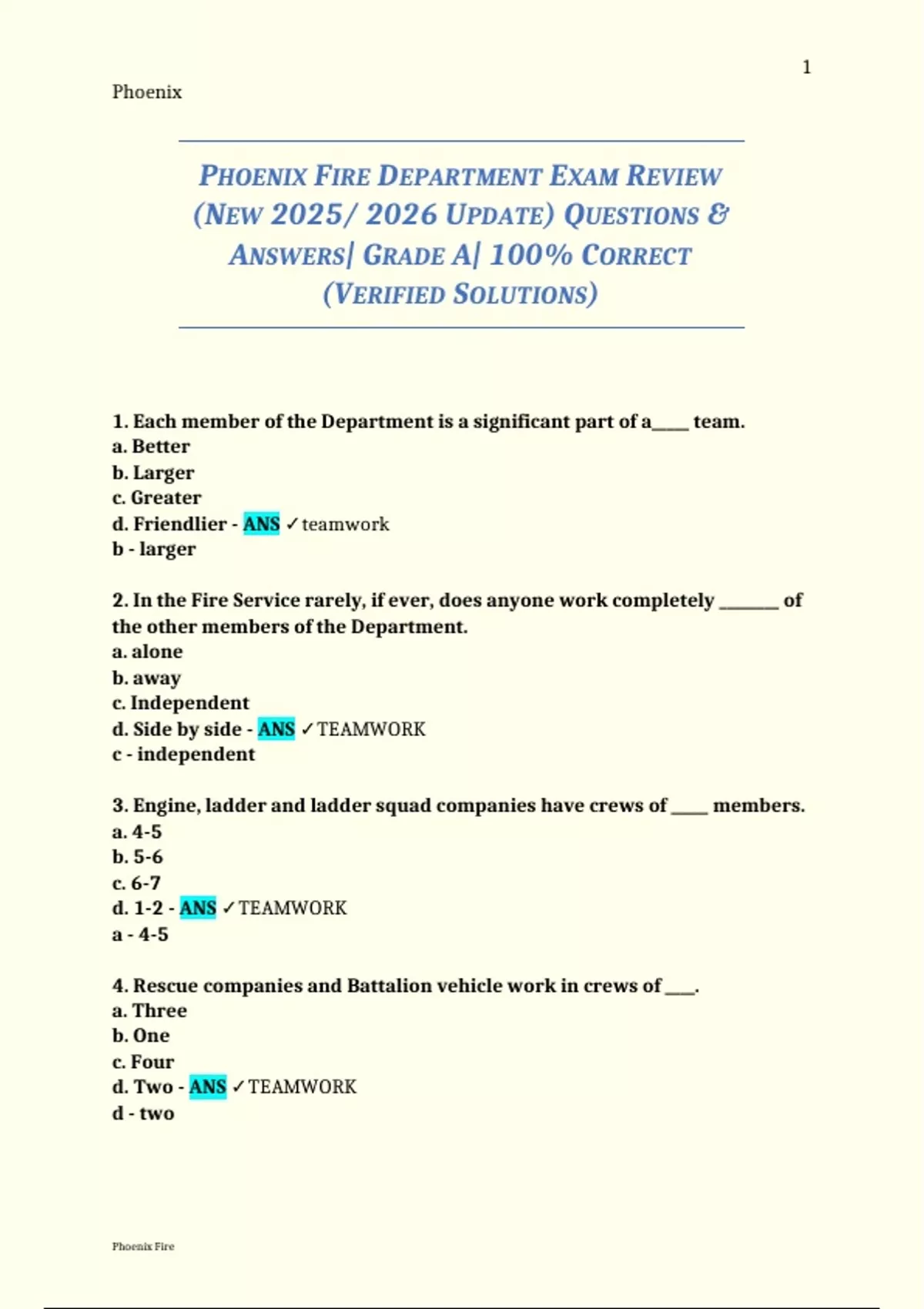 PHOENIX FIRE DEPARTMENT EXAM REVIEW (NEW 2025/ 2026 UPDATE) QUESTIONS ...