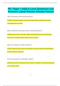 PE&colon; Paper 1 AQA A Level Questions and Answers Latest Version Already Passed