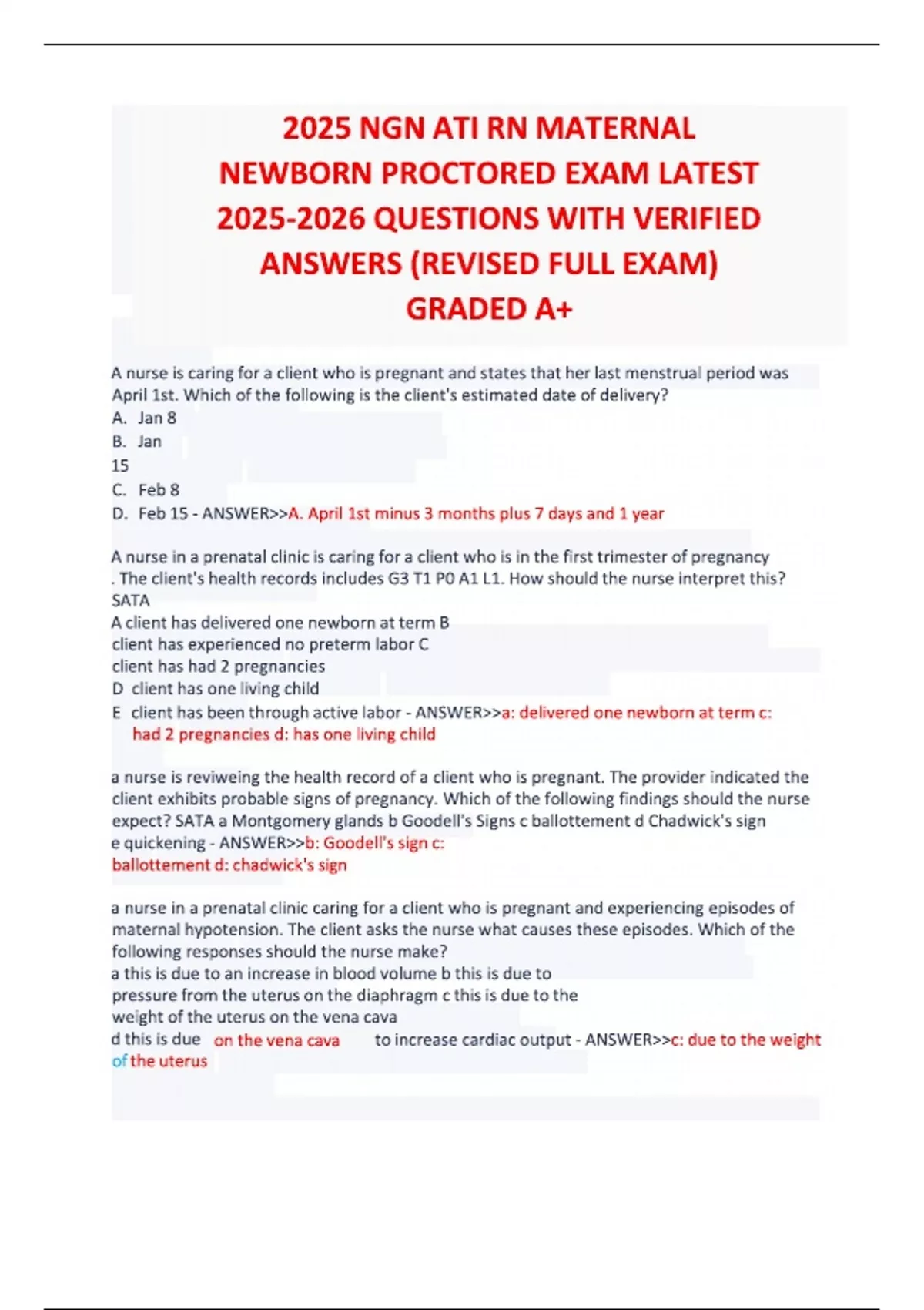 2025 NGN ATI RN MATERNAL NEWBORN PROCTORED EXAM LATEST QUESTIONS WITH ...