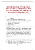 TEST BANK FOR PSYCHIATRIC MENTAL HEALTH NURSING&comma; 9TH EDITION BY SHEILA L&period; VIDEBECK ALL CHAPTERS 1-24 LATEST  &bull;