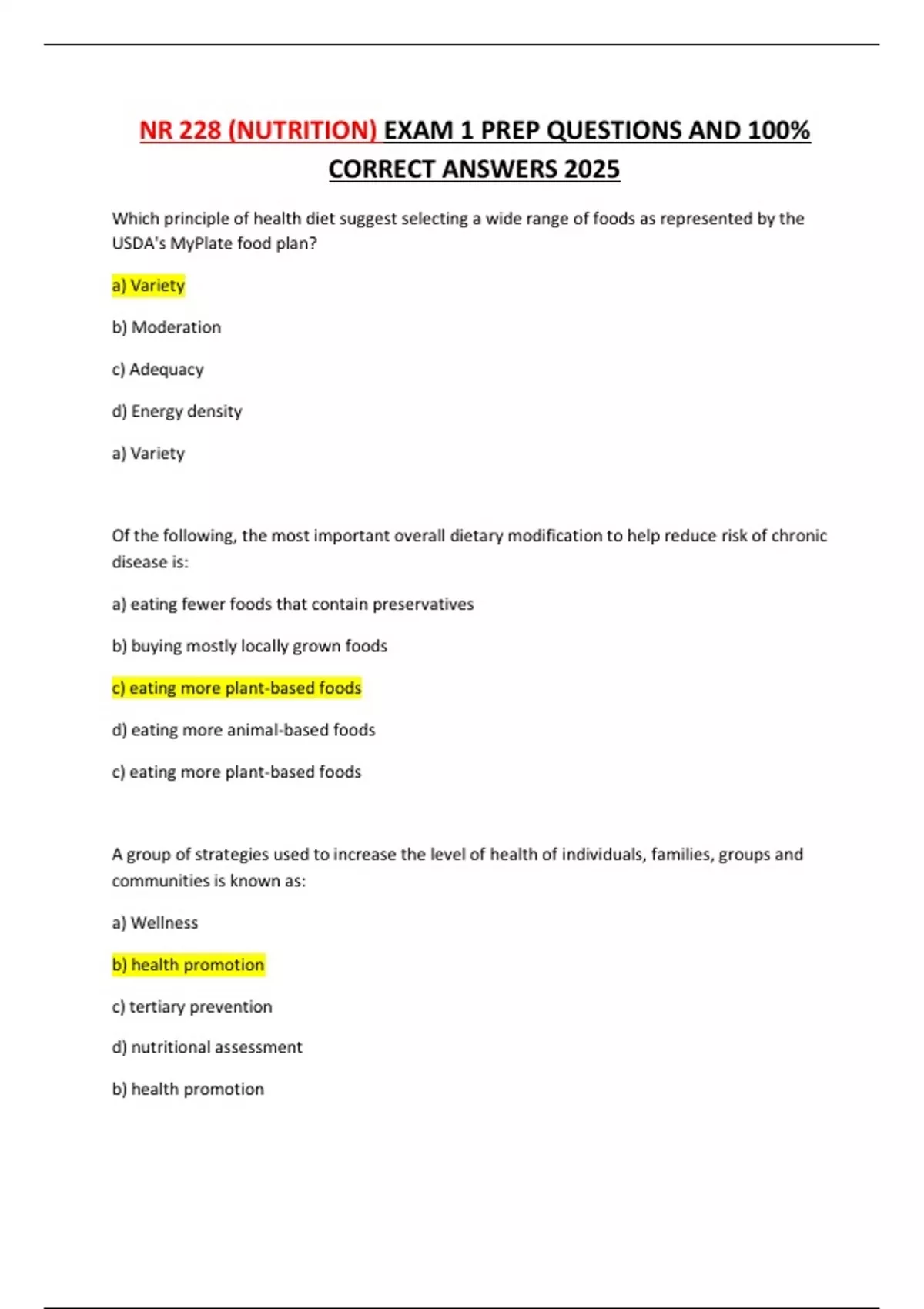 NR 228 (NUTRITION) EXAM 1 PREP QUESTIONS AND 100% CORRECT ANSWERS 2025 ...