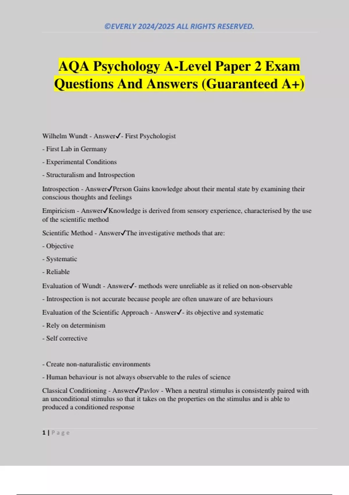 AQA Psychology A-Level Paper 2 Exam Questions And Answers (Guaranteed ...